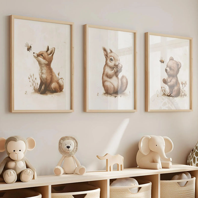Baby Nursery Posters - Bear Rabbit Fox Deer Squirrel Mouse