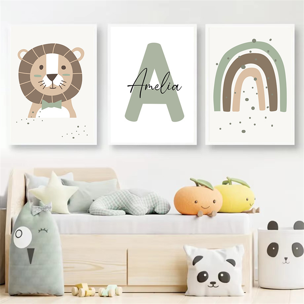 Lion Canvas Print Custom Name  - огляд і ціна Baby Nursery Green