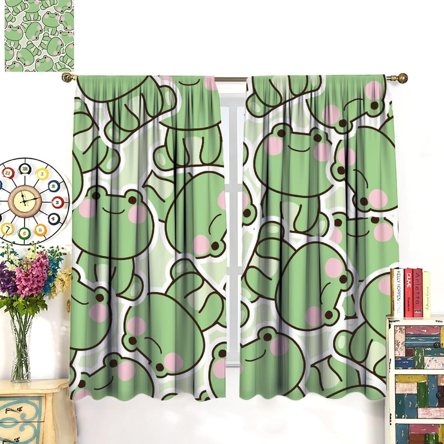 Cute Green Frog Pattern Curtai - огляд і ціна Baby Nursery Green