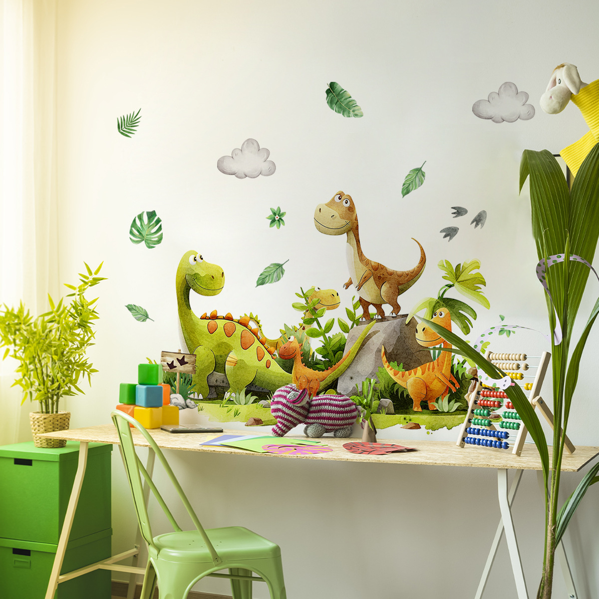 Cartoon Dinosaur Wall Sticker  - огляд і ціна Baby Nursery Green