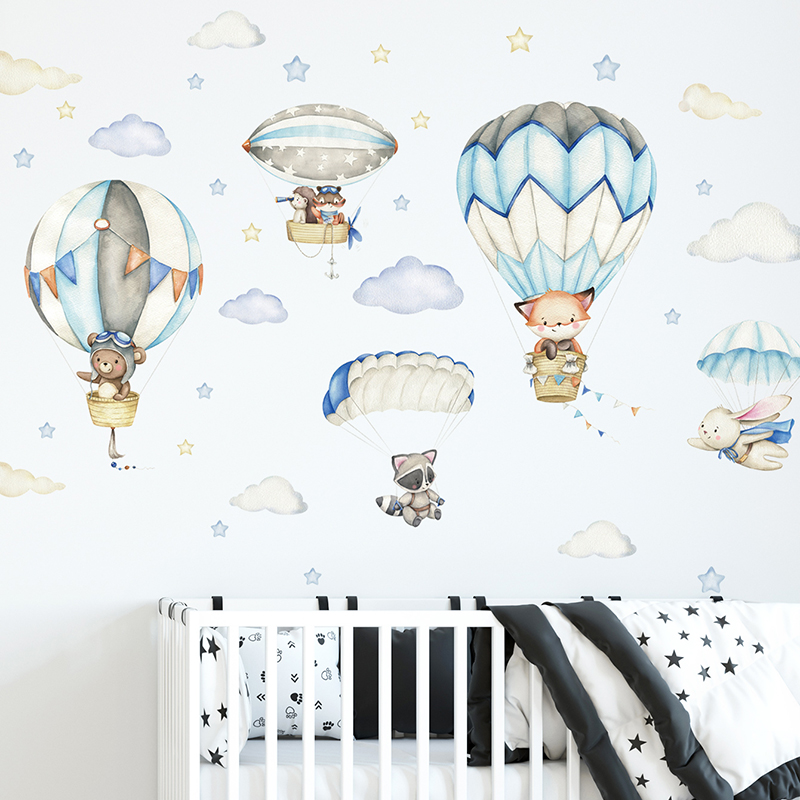 Cartoon Cute Animals Hot Air B - огляд і ціна Baby Nursery Vinyl
