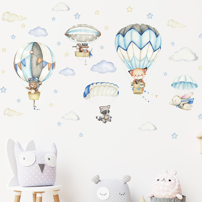 Cartoon Cute Animals Hot Air B - огляд і ціна Baby Nursery Vinyl
