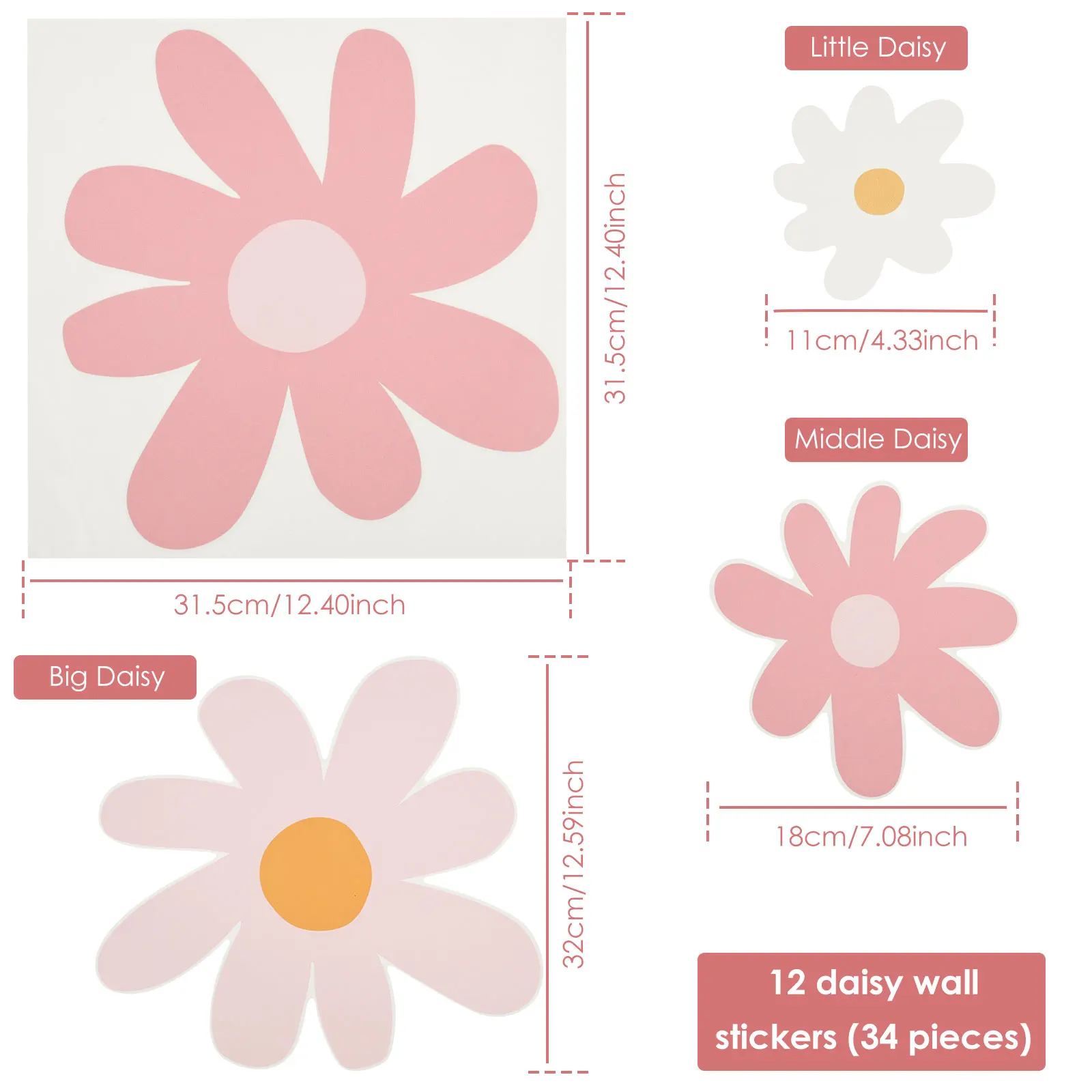 12 Sheets Cute Daisy Floral Wa - огляд і ціна Baby Nursery Plants