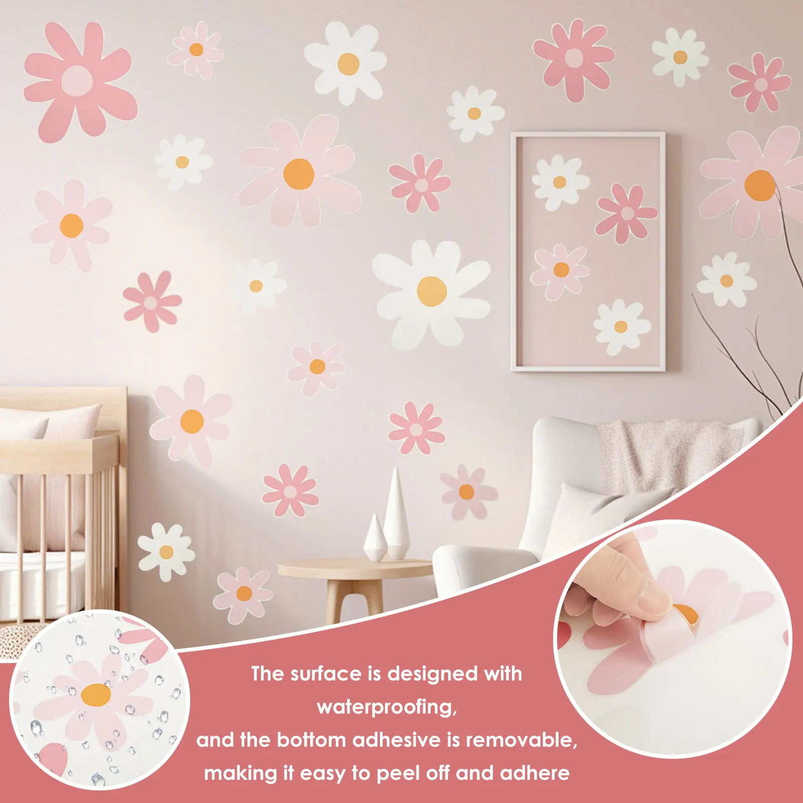 12 Sheets Cute Daisy Floral Wa - огляд і ціна Baby Nursery Plants