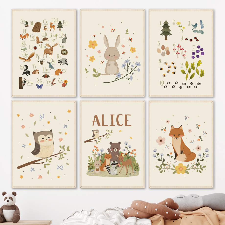 1pc frameless Cute Rabbit Fox  - огляд і ціна Baby Nursery Animal Prints